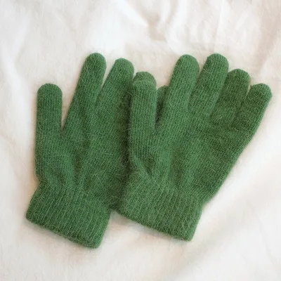 Women's Winter Finger Knitting Cute Monochrome Girl Versatile Pure Color Warm Gloves Green - Shop at LoveMi