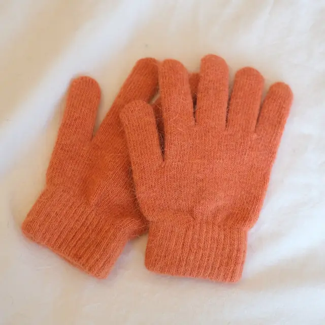 Women's Winter Finger Knitting Cute Monochrome Girl Versatile Pure Color Warm Gloves Orange - Shop at LoveMi