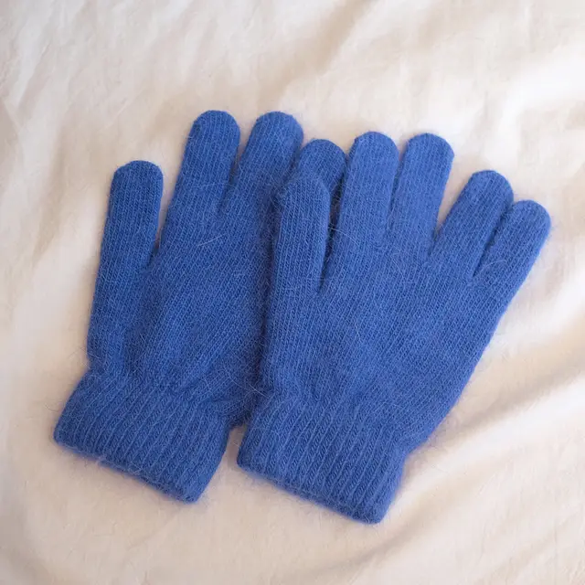 Women's Winter Finger Knitting Cute Monochrome Girl Versatile Pure Color Warm Gloves Sapphire Blue - Shop at LoveMi