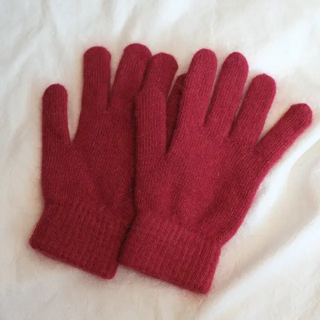 Women's Winter Finger Knitting Cute Monochrome Girl Versatile Pure Color Warm Gloves Wine Red - Shop at LoveMi