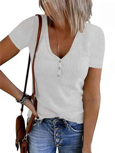 Summer New European And American Button Vest Solid Color And V neck White - Shop at LoveMi