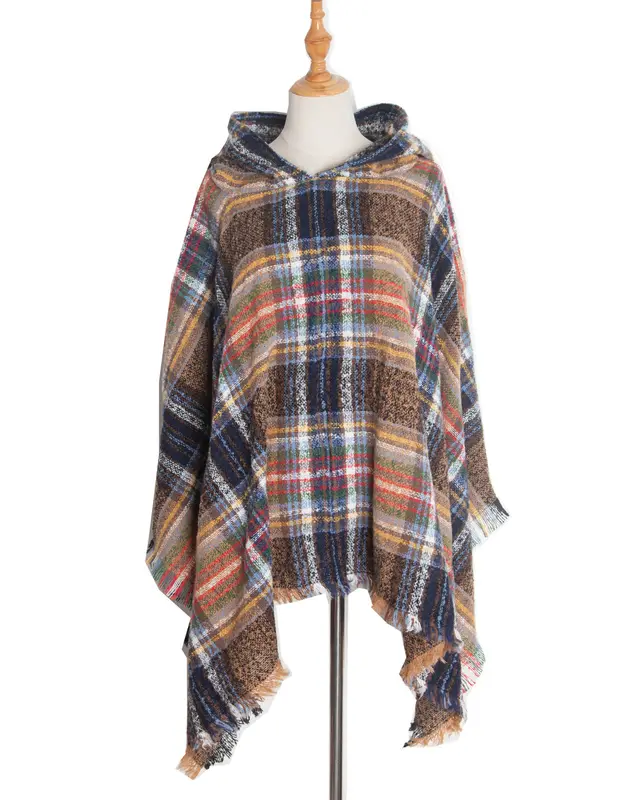 Spring Autumn And Winter Plaid Ribbon Cap Cape And Shawl Dp7 03 Camel - Shop at LoveMi