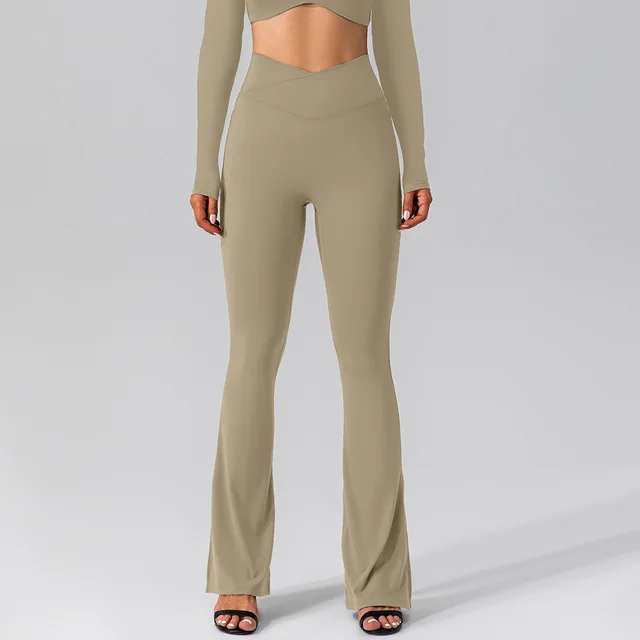 Stretch Yoga Bell bottom Pants Khaki - Shop at LoveMi