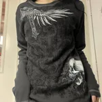 Women's Printed Long T Casual Retro Printed Top - Graphite Color-S - View 1