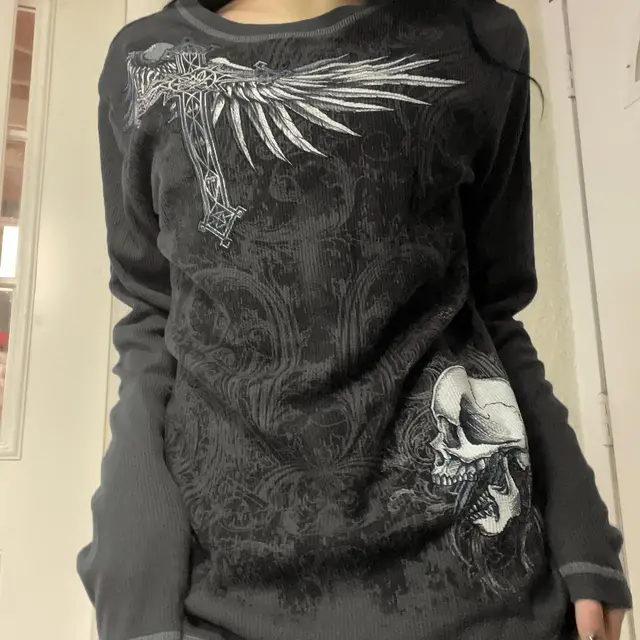 Women's Printed Long T Casual Retro Printed Top Graphite Color - Shop at LoveMi