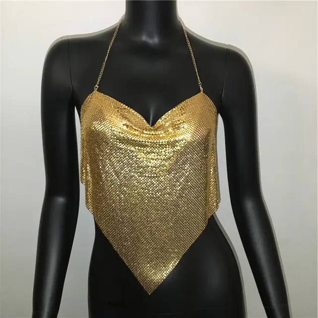 Women's Metal Sequins Sling Non specification Chain Top Gold - Shop at LoveMi