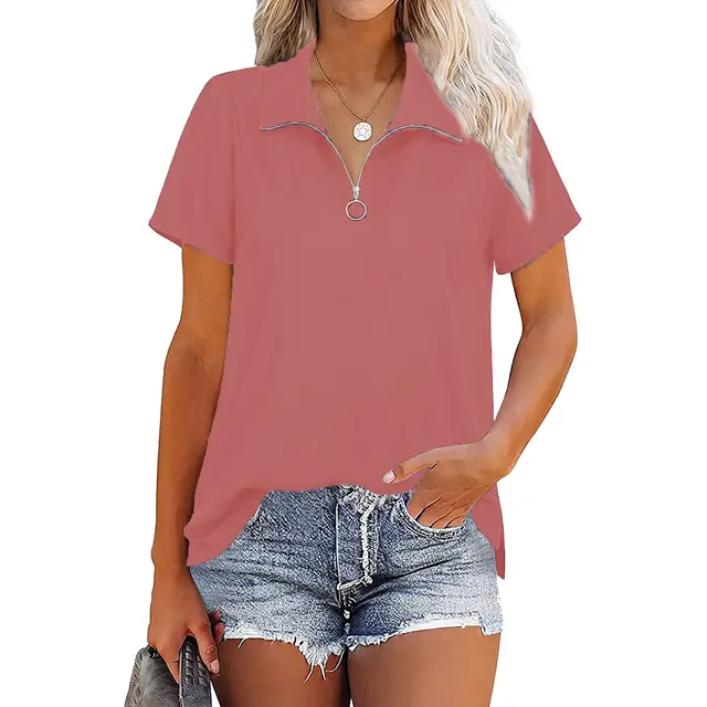 Thread Loose Zip Solid Color Top T shirt Pink - Shop at LoveMi