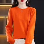 New Round Neck Bottoming Shirt Pullover Women's Sweater - Emma Orange