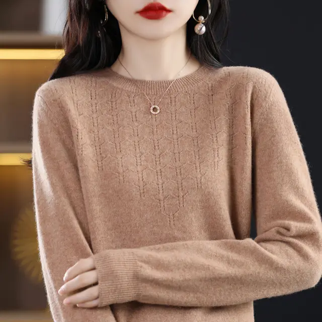 New Round Neck Bottoming Shirt Pullover Women's Sweater Golden Camel - Shop at LoveMi