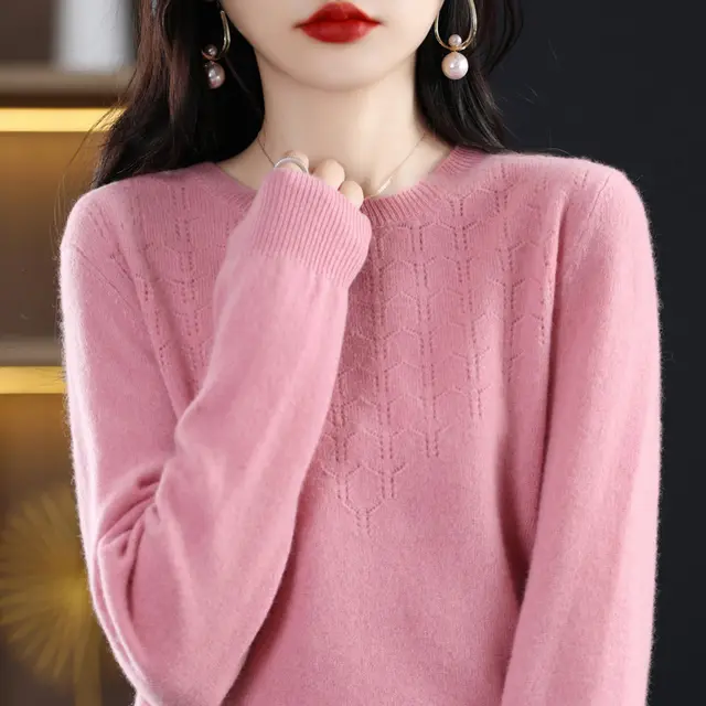 New Round Neck Bottoming Shirt Pullover Women's Sweater Light Pink - Shop at LoveMi