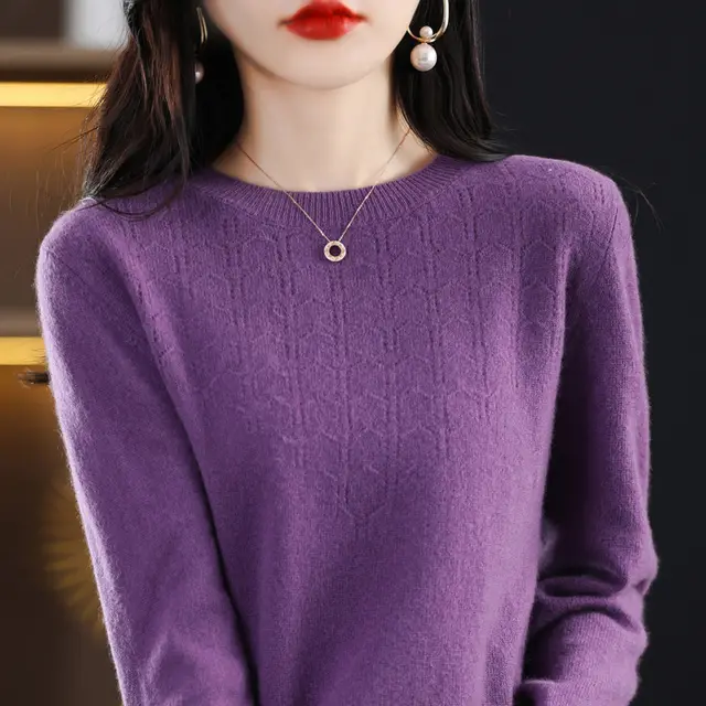 New Round Neck Bottoming Shirt Pullover Women's Sweater Purple - Shop at LoveMi