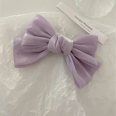 Mermaid French Pearlescent Satin Bow Barrettes Taro Purple - Shop at LoveMi