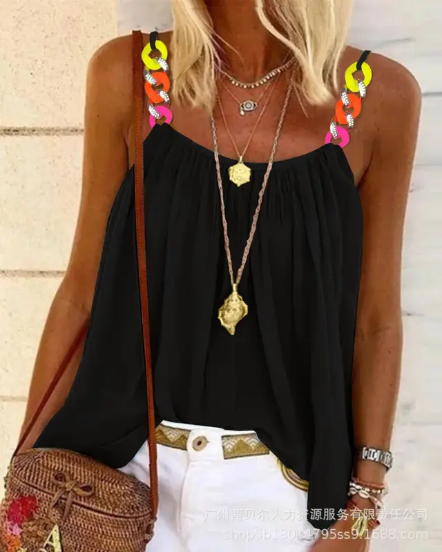Women's Sling Color Plaid Printed Top Ods2341Bbk - Shop at LoveMi