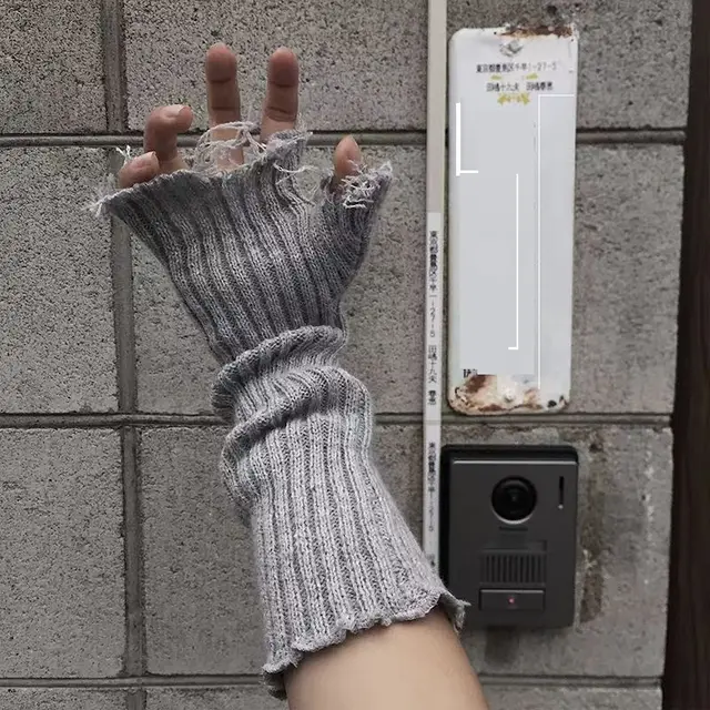 Autumn And Winter Knitting Gloves Trendy Yamamoto Dark Destruction Personality Sweet Cool Oversleeve Grey - Shop at LoveMi