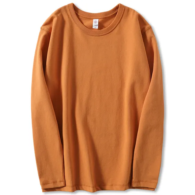 Cotton Brushed White Long sleeved Shirt Loose Large Size Versatile Round Neck Bottoming Shirt For Women Autumn And Winter Ginger Yellow - Shop at LoveMi