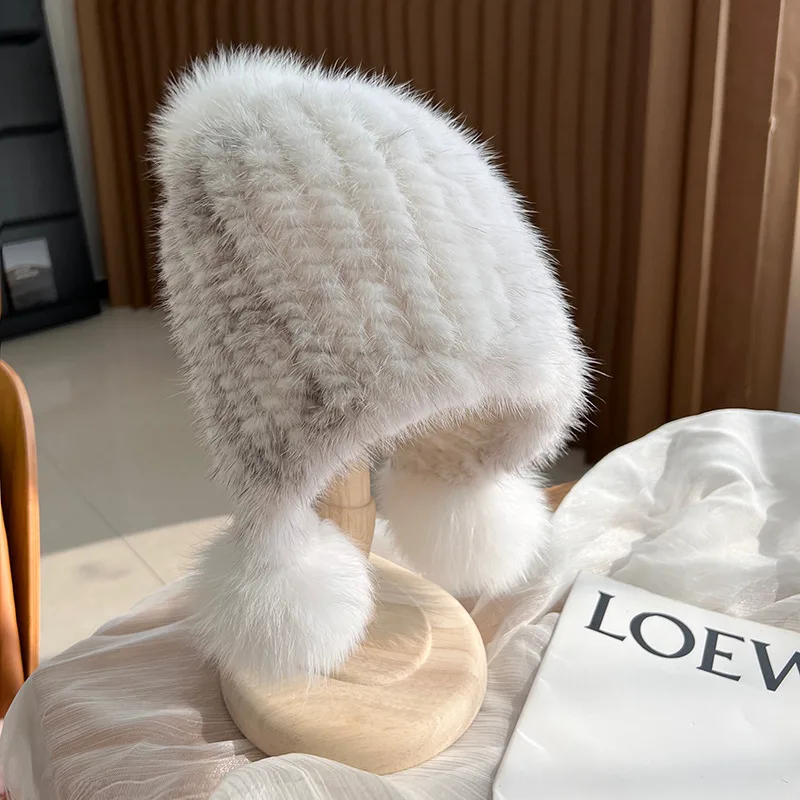 Winter Fashionable Warm Thickened Mink Plush Earmuff Hat Black And White Pattern - Shop at LoveMi
