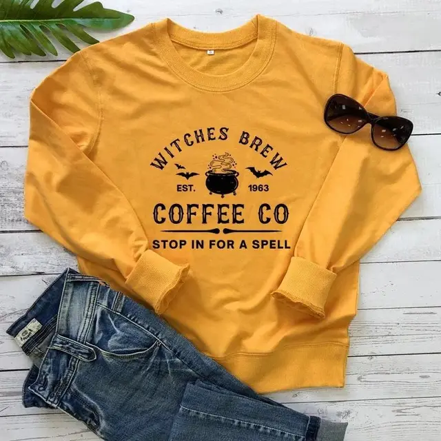 WITCHES BREW Letter 1963 Printed European And American Sweater Yellow Black - Shop at LoveMi