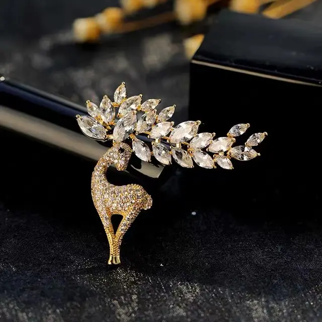 New Elk Brooch High Korean Corsage Niche Christmas Pin Gold - Shop at LoveMi