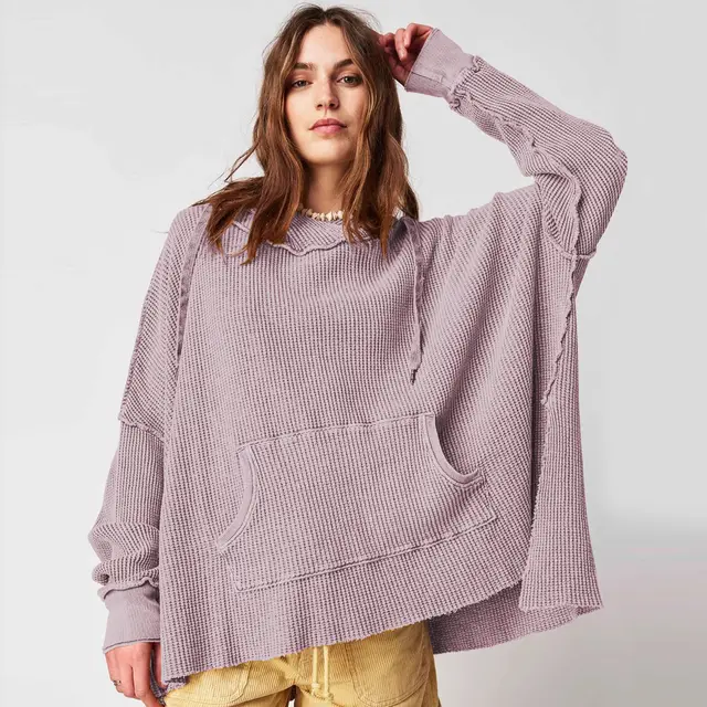 Female Loose Sweater Fashion Brand Hooded Ewqg020 Pink Purple - Shop at LoveMi