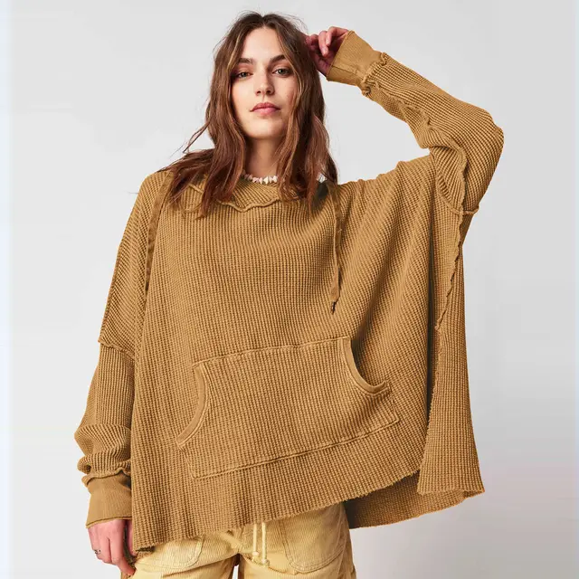 Female Loose Sweater Fashion Brand Hooded Ewqg041 Brown - Shop at LoveMi