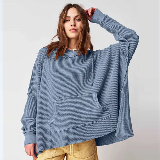 Female Loose Sweater Fashion Brand Hooded Ewqg074 Blue - Shop at LoveMi