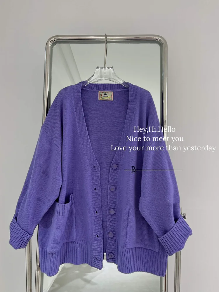 Clothing Large Size Women's Embroidered Knitted Cardigan Purple - Shop at LoveMi