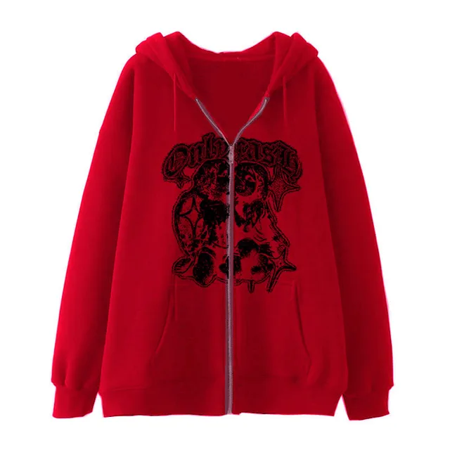 Women's Casual Hoodie Wings Angel Zipper Sweater Red Cutout - Shop at LoveMi