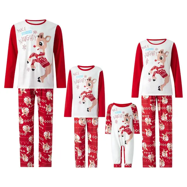 Printed Pajamas Christmas Parent child Wear Round Neck Long sleeve Suit Christmas Red - Shop at LoveMi