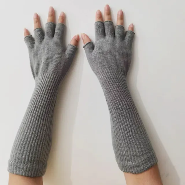 Fashion Elastic Solid Color Cold proof Warm Half Finger Gloves Gray - Shop at LoveMi