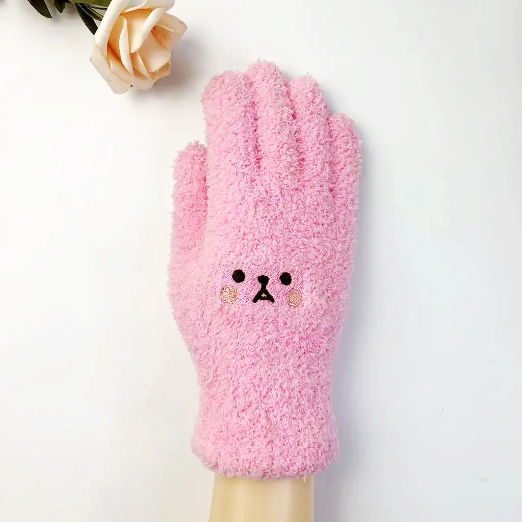 Warm Lady Winter Knitting Plush Gloves - Pink Blush Bear