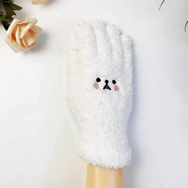 Warm Lady Winter Knitting Plush Gloves White Blush Bear - Shop at LoveMi