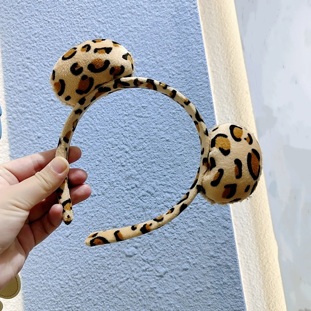 Plush Fluffy Leopard Bow Headband Leopard Bear Ears - Shop at LoveMi
