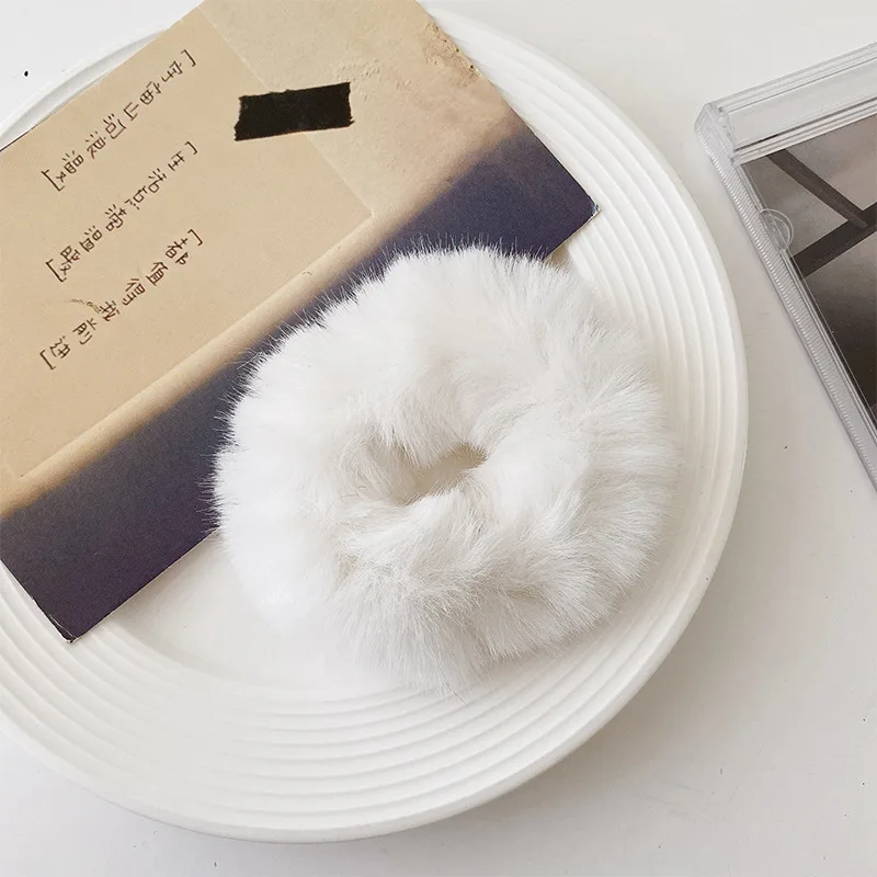 Winter Plush Pork Intestine Hair Ring 1 White Single - Shop at LoveMi