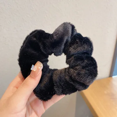Winter Plush Pork Intestine Hair Ring 15 Black - Shop at LoveMi
