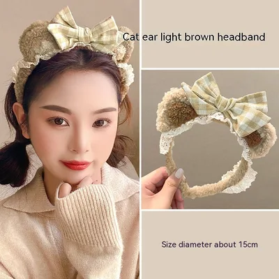 Internet Celebrity Face Wash Mask Special Plush Headband Cat Ear Light Coffee Headband - Shop at LoveMi