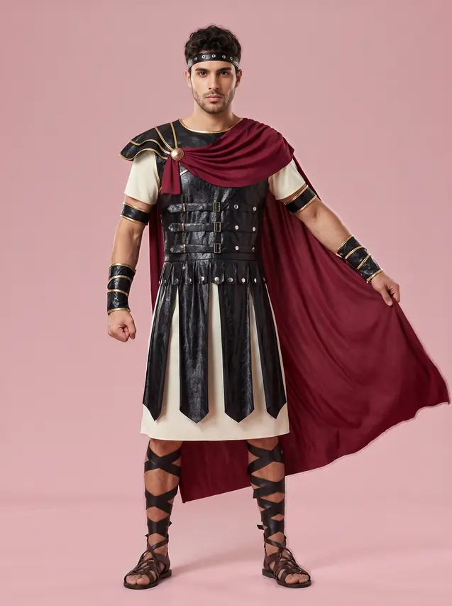Roman Gladiator Costume with Cloak for Men Black and Red 82315 Adult Men - Shop at LoveMi