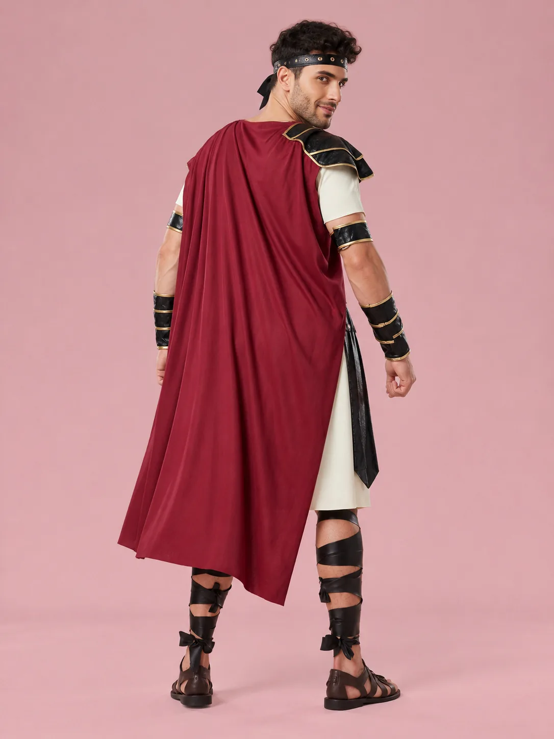 Roman Gladiator Costume with Cloak for Men - Black and Red - View 2
