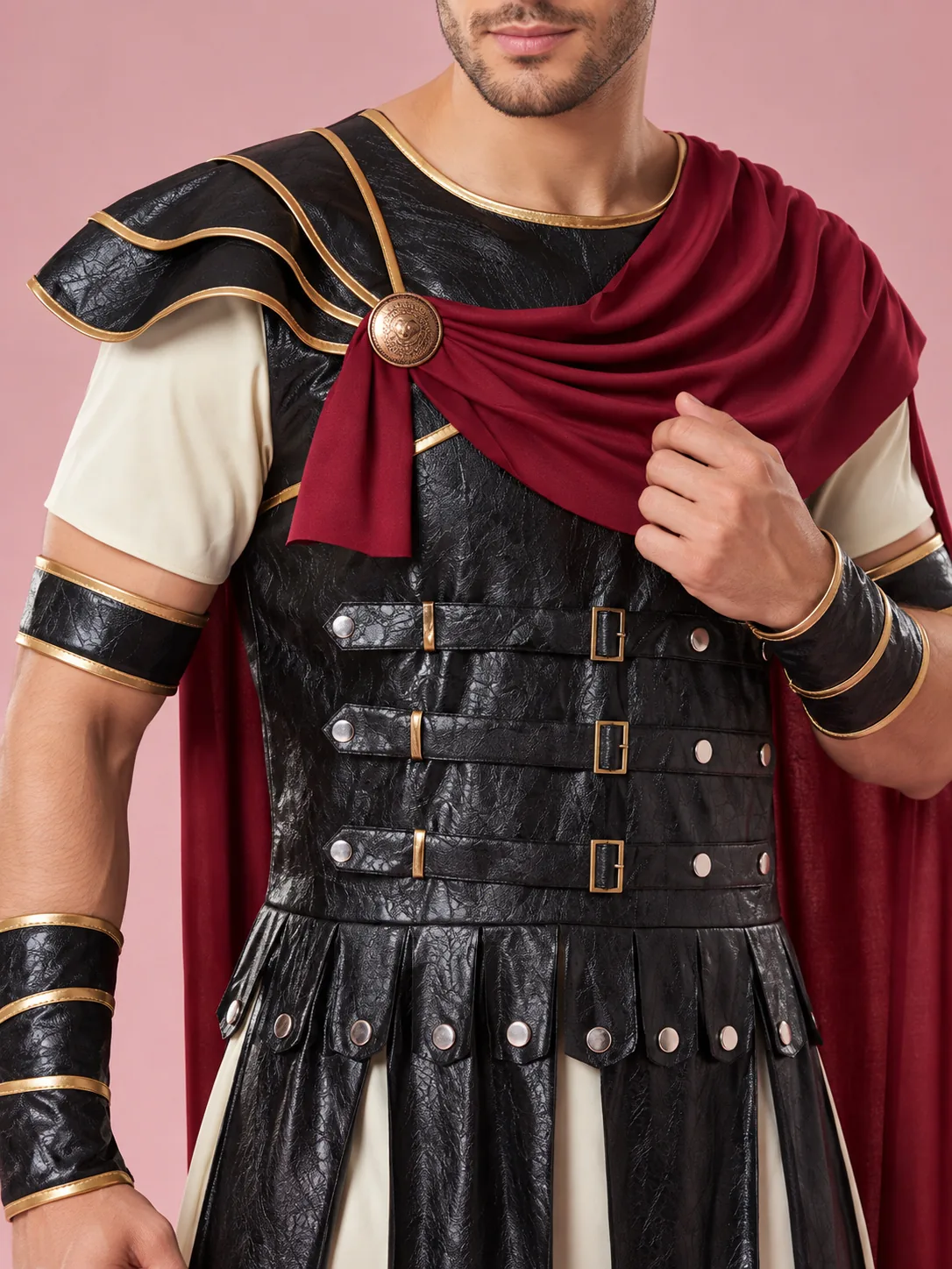 Roman Gladiator Costume with Cloak for Men - Black and Red - View 4