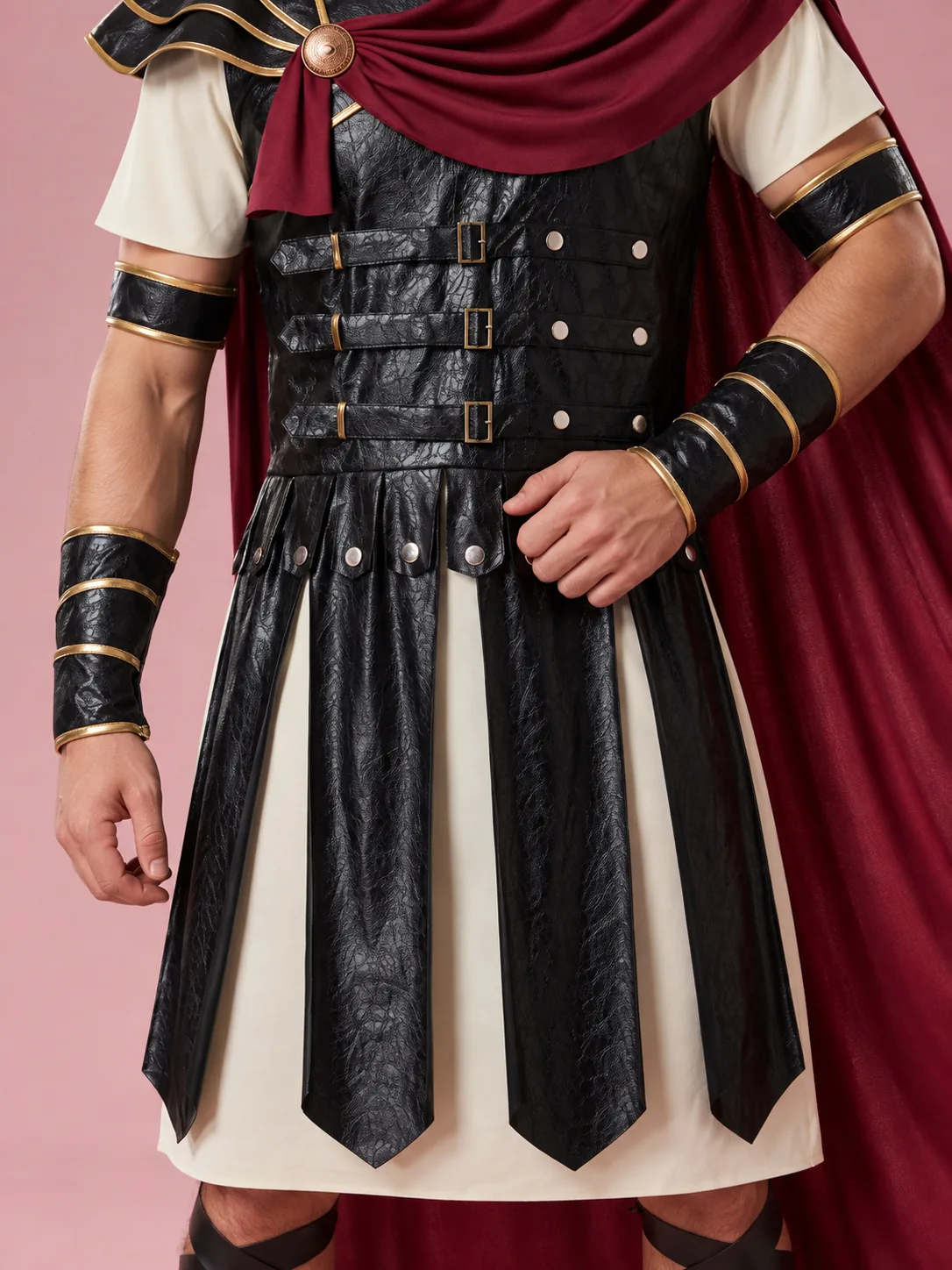 Roman Gladiator Costume with Cloak for Men - Black and Red - View 5