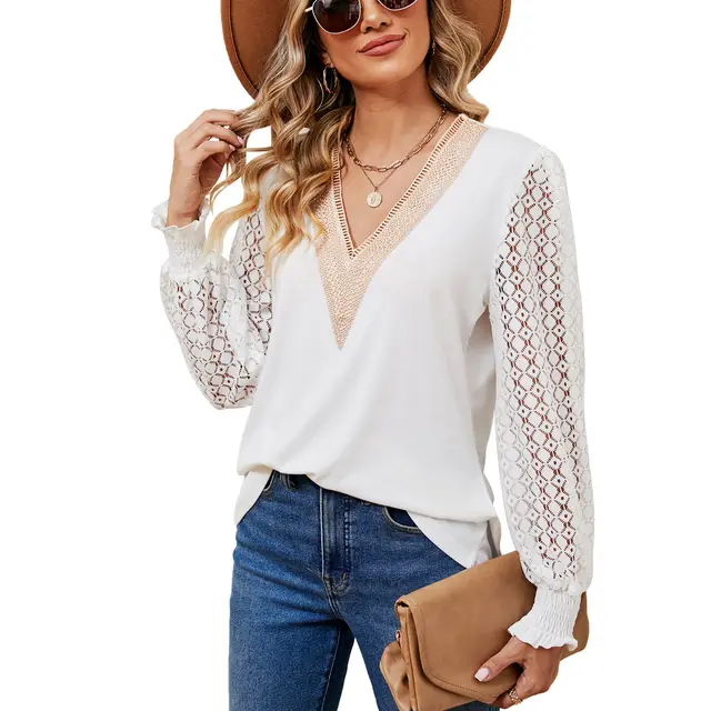 New Lace Stitching Loose Women's Top White - Shop at LoveMi