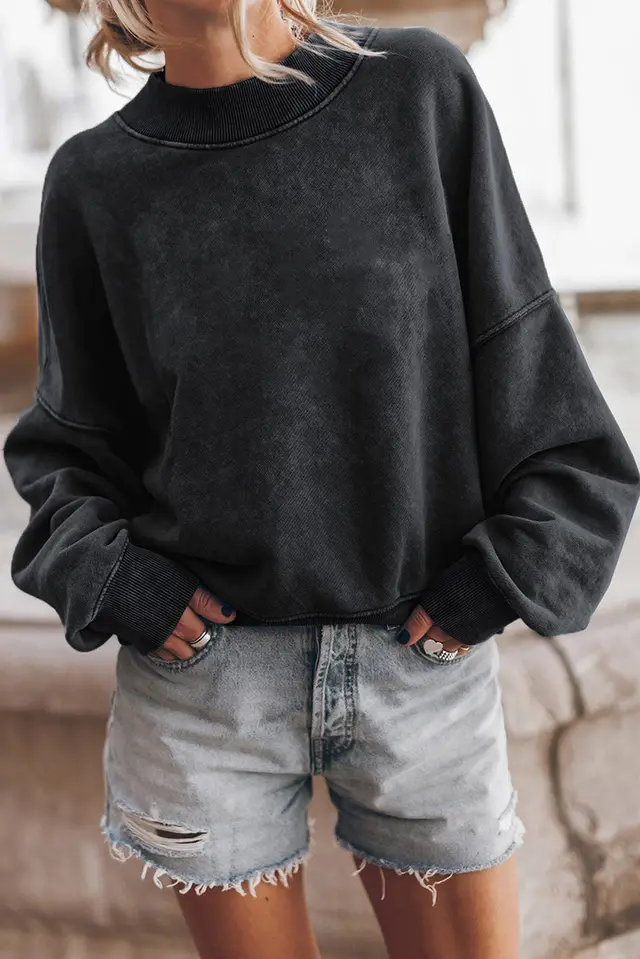Autumn Crew Neck Solid Color European And American Leisure Loose Sweater Black - Shop at LoveMi