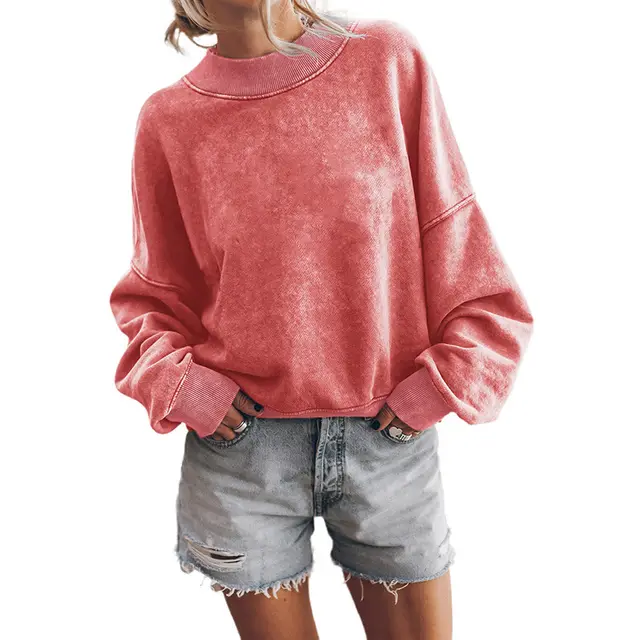 Autumn Crew Neck Solid Color European And American Leisure Loose Sweater Red - Shop at LoveMi