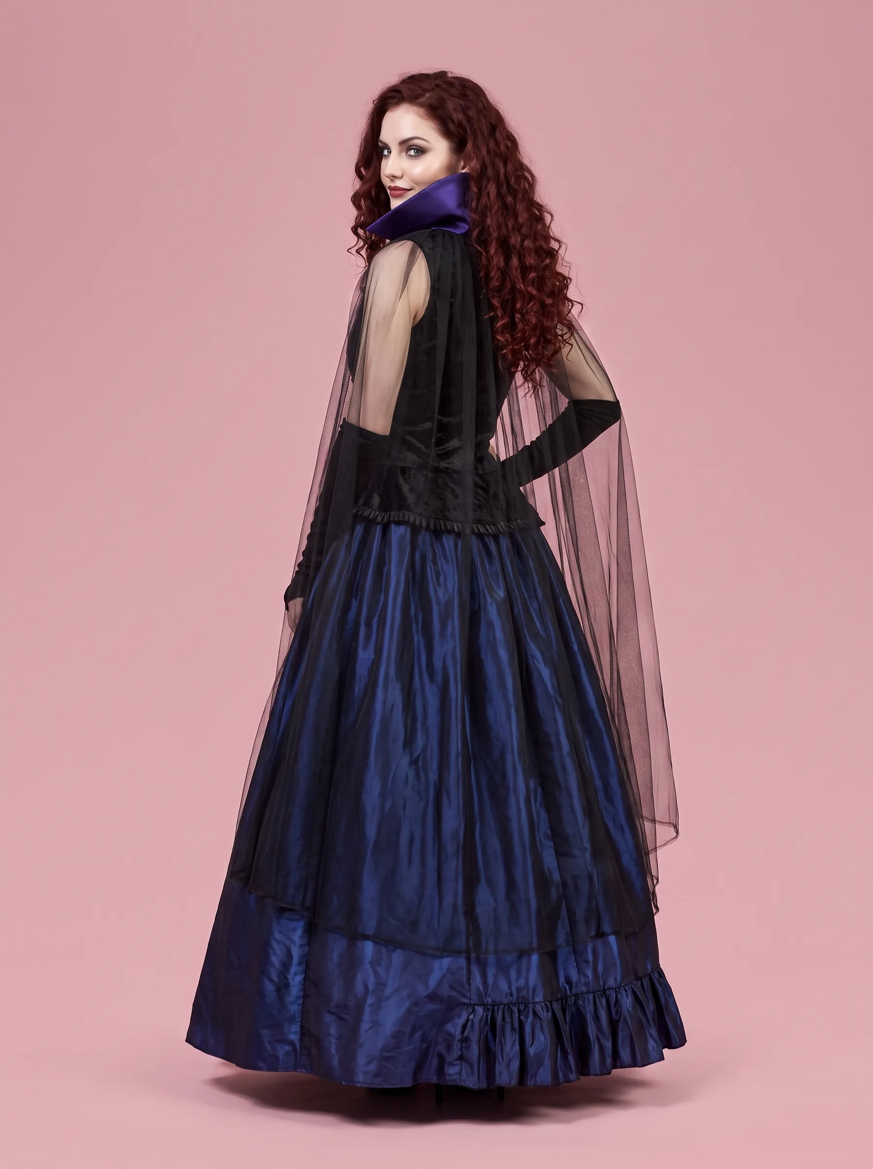 Gothic Vampire Costume Gown with Gloves for Women - Blue and Black - View 2