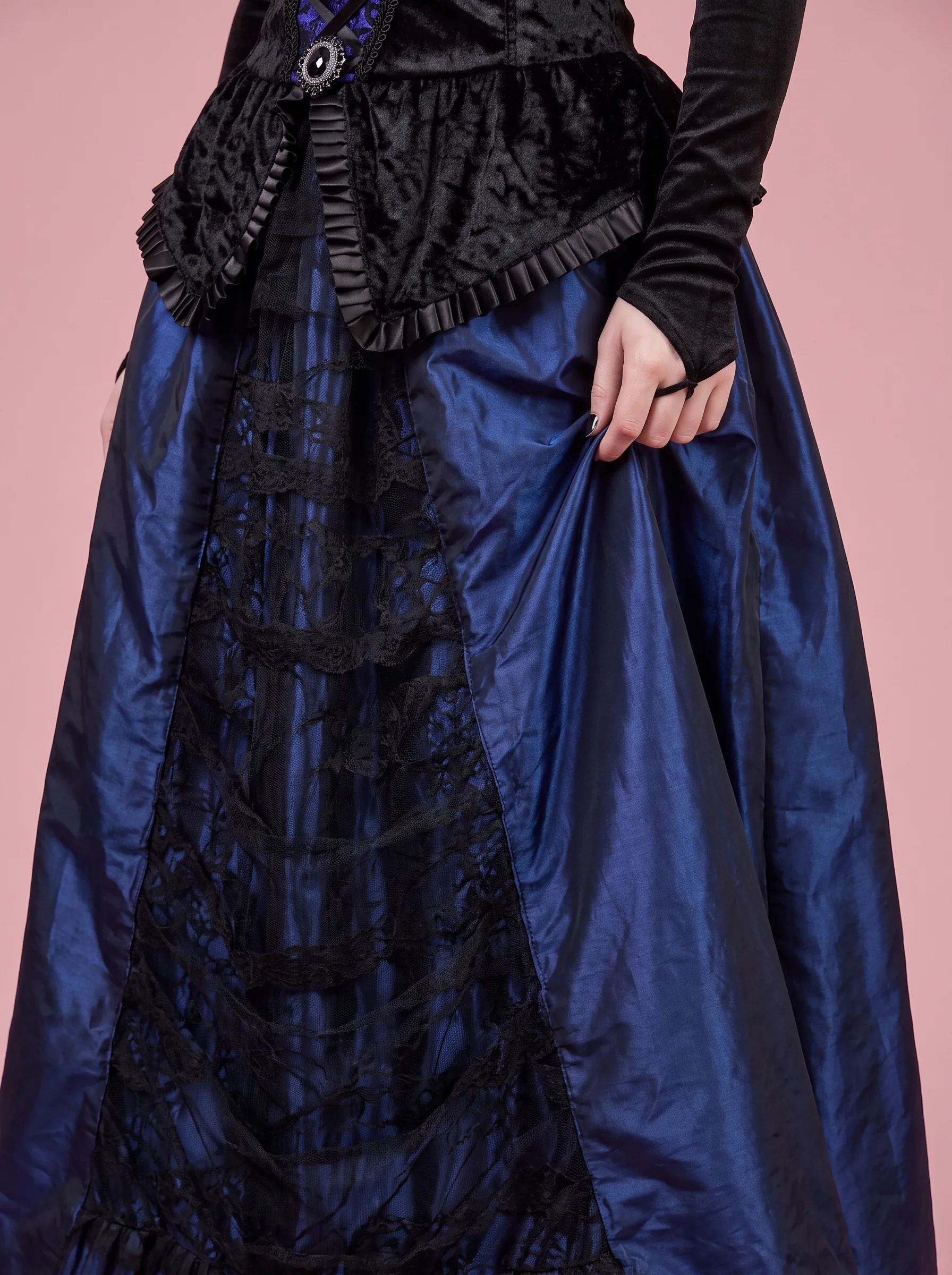 Gothic Vampire Costume Gown with Gloves for Women - Blue and Black - View 5