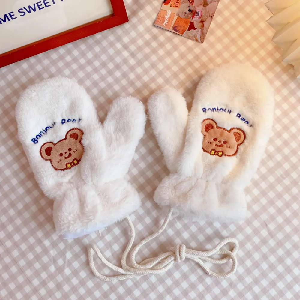 Plush Gloves Fleece-lined Thick Windproof Warm Plush Full Finger Halter - Average Size - View 1