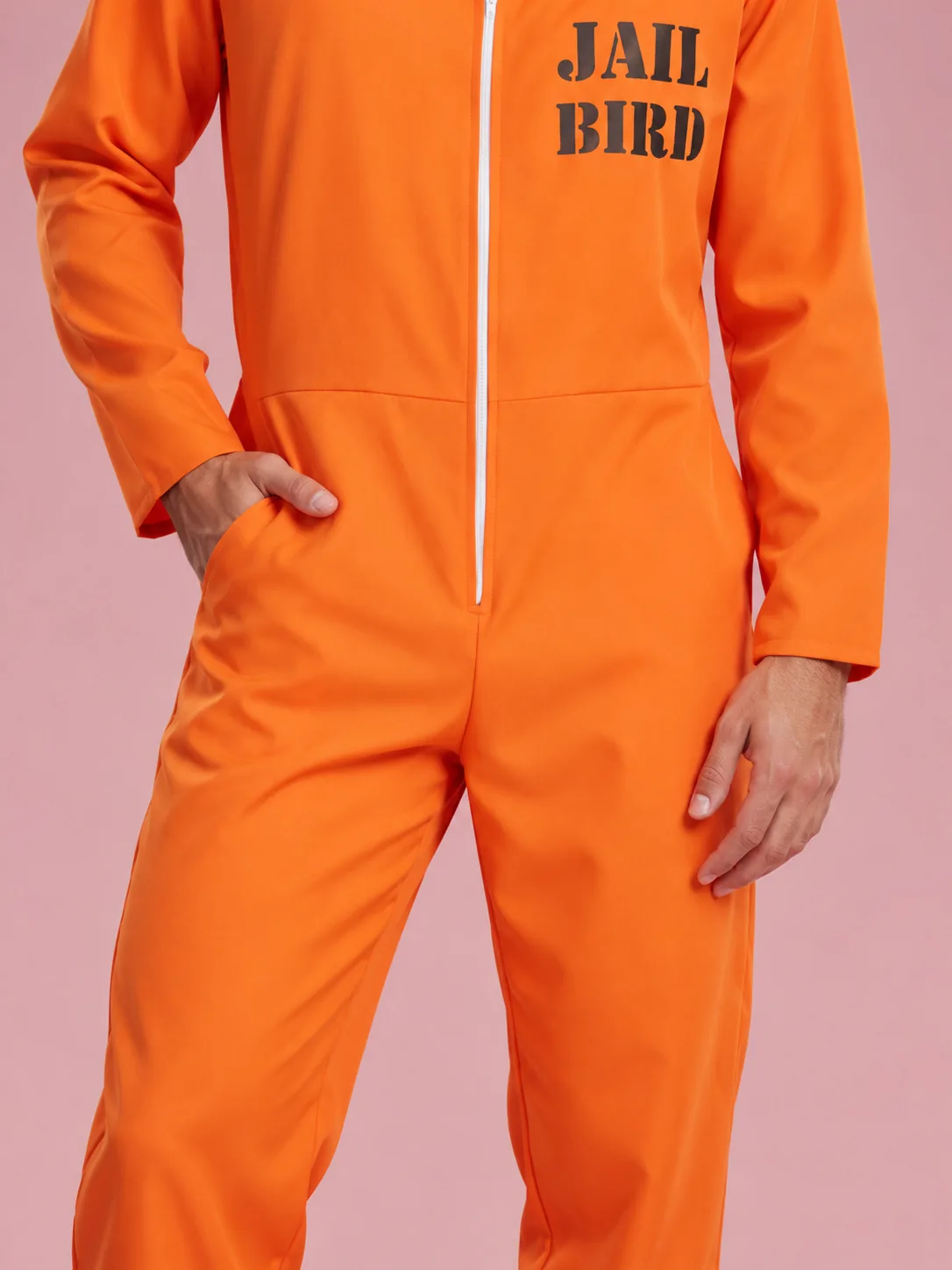 Prisoner Costume Long Sleeve Collared Jumpsuit for Men - Orange - View 4
