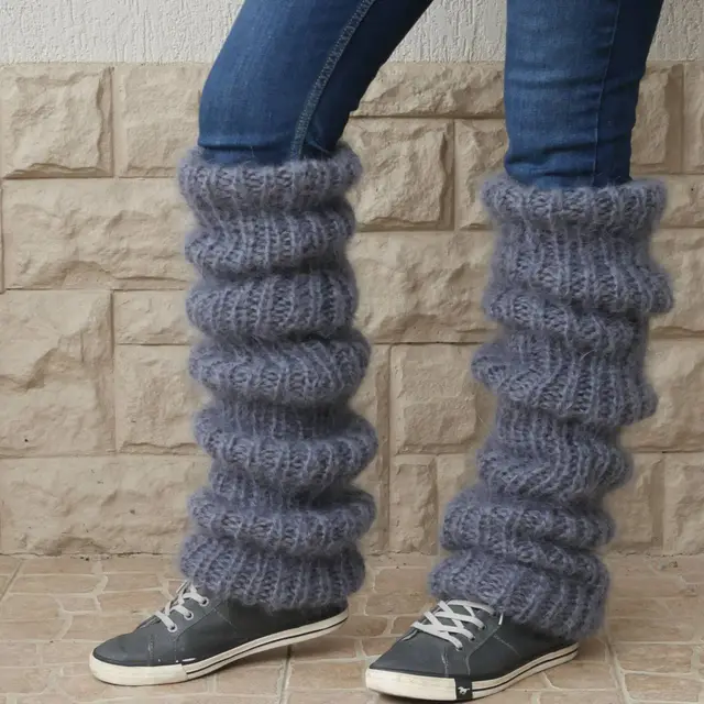 Autumn And Winter New Solid Color Mohair Long Tube Pile Style Foot Women's Fashion Casual Knitted Bunching Socks Gray - Shop at LoveMi