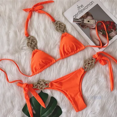 Bikini Small Chest Push up Split Swimsuit Orange - Shop at LoveMi