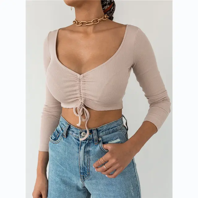 Women's Pleating Long sleeved Knitted Top Khaki Pink - Shop at LoveMi