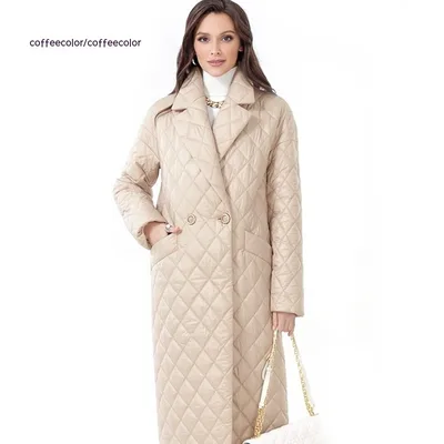 Women's Long Thin Coat Lapel Cotton padded Coat Coffee - Shop at LoveMi